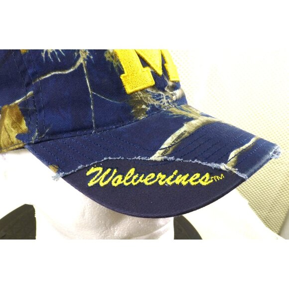 University Of Michigan Wolverines Blue Camo Distressed Baseball Cap Embroidered - Picture 2 of 7